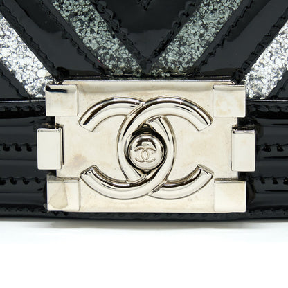 Chanel Medium Boy Bag Chevron Limited Patent Black SHW