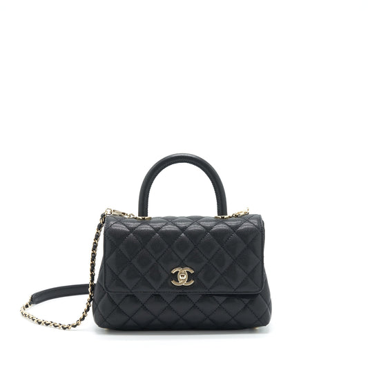Chanel 22P Small Coco Handle Caviar Black LGHW (Microchip)