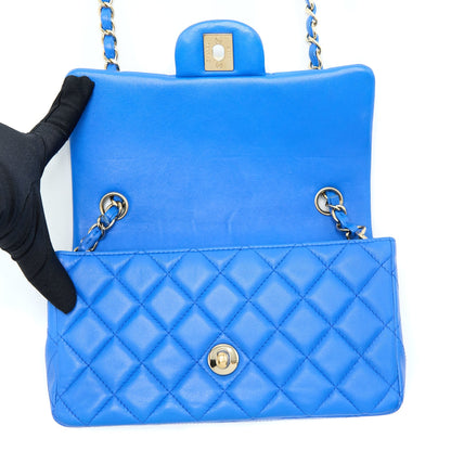 Chanel Mini Rectangular Flap Bag Lambskin Blue LGHW