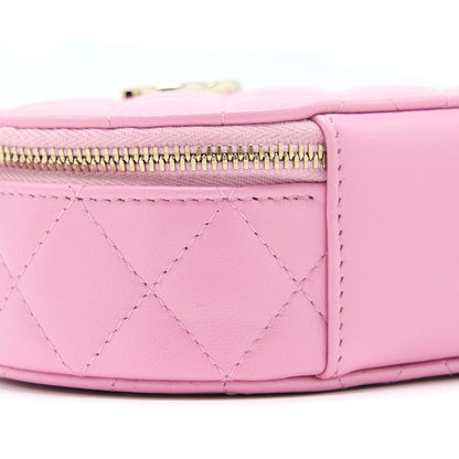 Chanel 22S Top Handle Mini Round Vanity Clutch Lambskin Pink LGHW