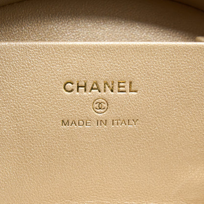 Chanel 22S Top Handle Mini Round Vanity Clutch Lambskin Pink LGHW