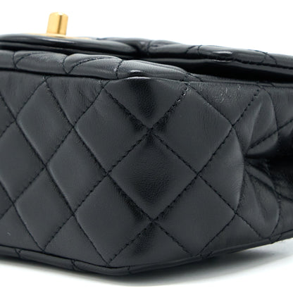 Chanel 22S Pearl Crush Mini Square Flap Bag Lambskin Black GHW(Microchip)