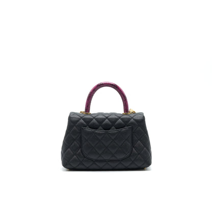 CHANEL MINI COCO HANDLE CAVIAR LEATHER WITH PYTHON HANDLE BLACK GHW