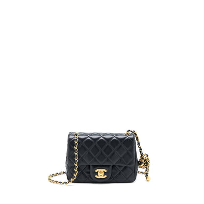Chanel 22S Pearl Crush Mini Square Flap Bag Lambskin Black GHW(Microchip)