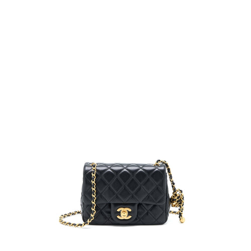 Chanel 22S Pearl Crush Mini Square Flap Bag Lambskin Black GHW(Microchip)