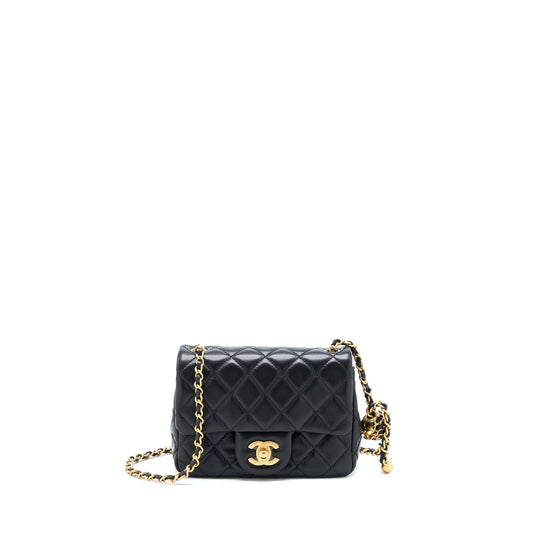 Chanel 22S Pearl Crush Mini Square Flap Bag Lambskin Black GHW(Microchip)