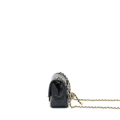 Chanel 22S Pearl Crush Mini Square Flap Bag Lambskin Black GHW(Microchip)