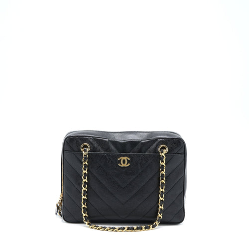 Chanel Vintage Camera Chevron Tote Bag Caviar Black GHW