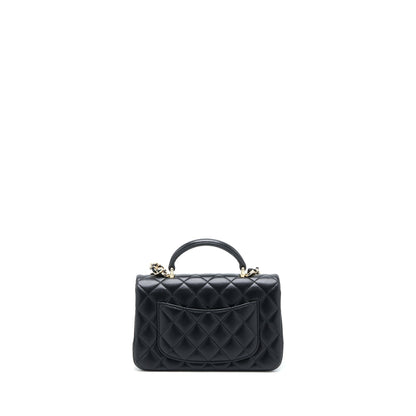 Chanel 22P lion charm Top Handle Mini Rectangular flap bag Lambskin Black LGHW (Microchip)