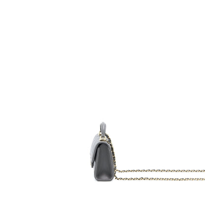 Chanel Mini Top Handle Flap Bag Lambskin Dark Grey LGHW