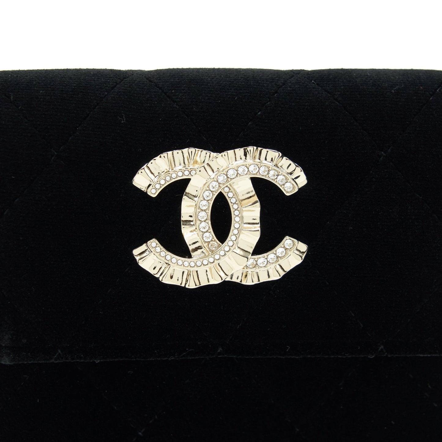 Chanel Velvet CC Logo Small Flap Wallet Black LGHW