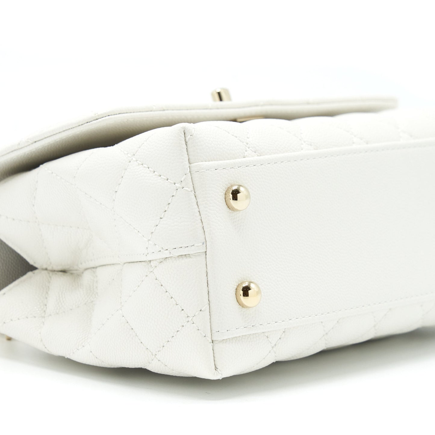 Chanel Small Coco Handle Caviar White LGHW (Microchip)