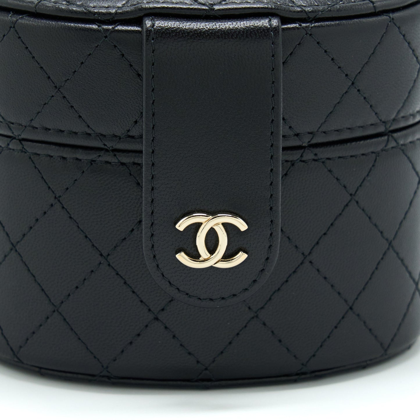 Chanel Mini Round Vanity With Chain Lambskin Black LGHW