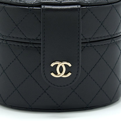 Chanel Mini Round Vanity With Chain Lambskin Black LGHW