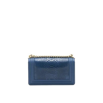 Chanel Medium Boy flap Bag Python Leather Blue LGHW