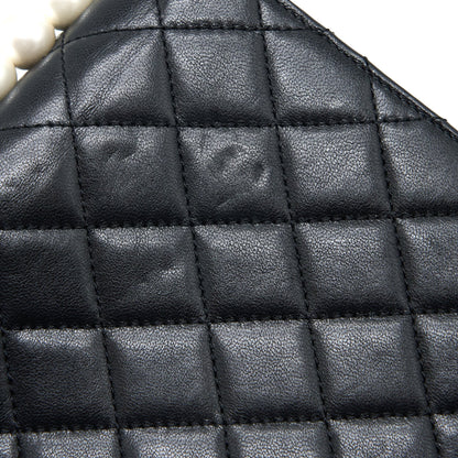 Chanel Vertical Pearl Flap Bag Goatskin Black GHW