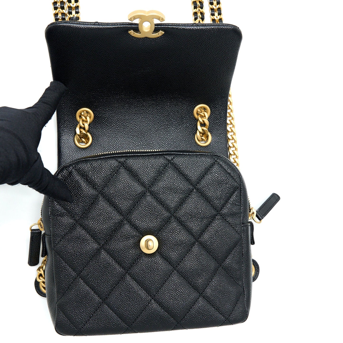 Chanel 22P Flap Backpack Caviar Black GHW (Microchip)