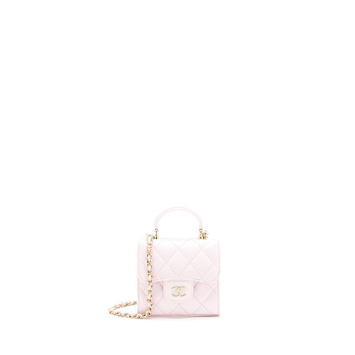 Chanel 22P Top Handle Mini Flap Bag With Chain Lambskin Pink LGHW