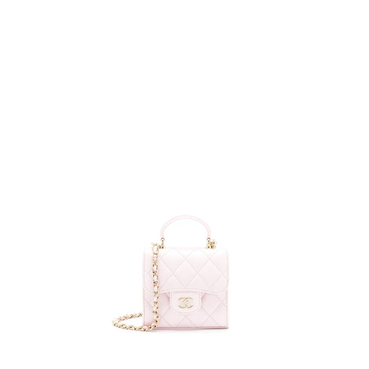Chanel 22P Top Handle Mini Flap Bag With Chain Lambskin Pink LGHW
