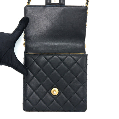 Chanel Vertical Pearl Flap Bag Goatskin Black GHW