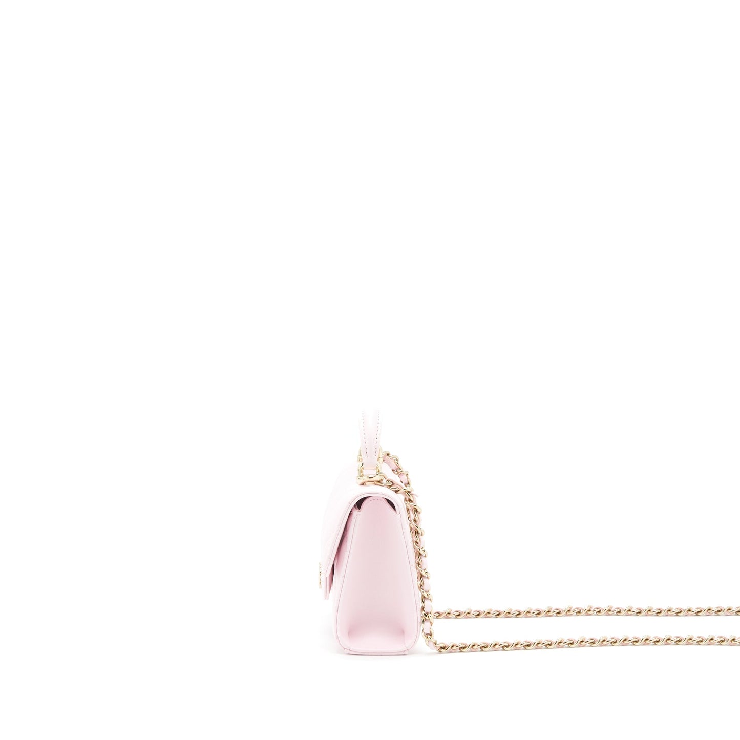 Chanel 22P Top Handle Mini Flap Bag With Chain Lambskin Pink LGHW