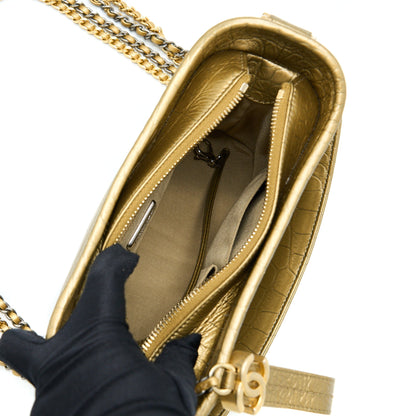 Chanel Small Gabrielle Hobo Bag Crocodile Embossed Calfskin Gold Multicolour Hardware
