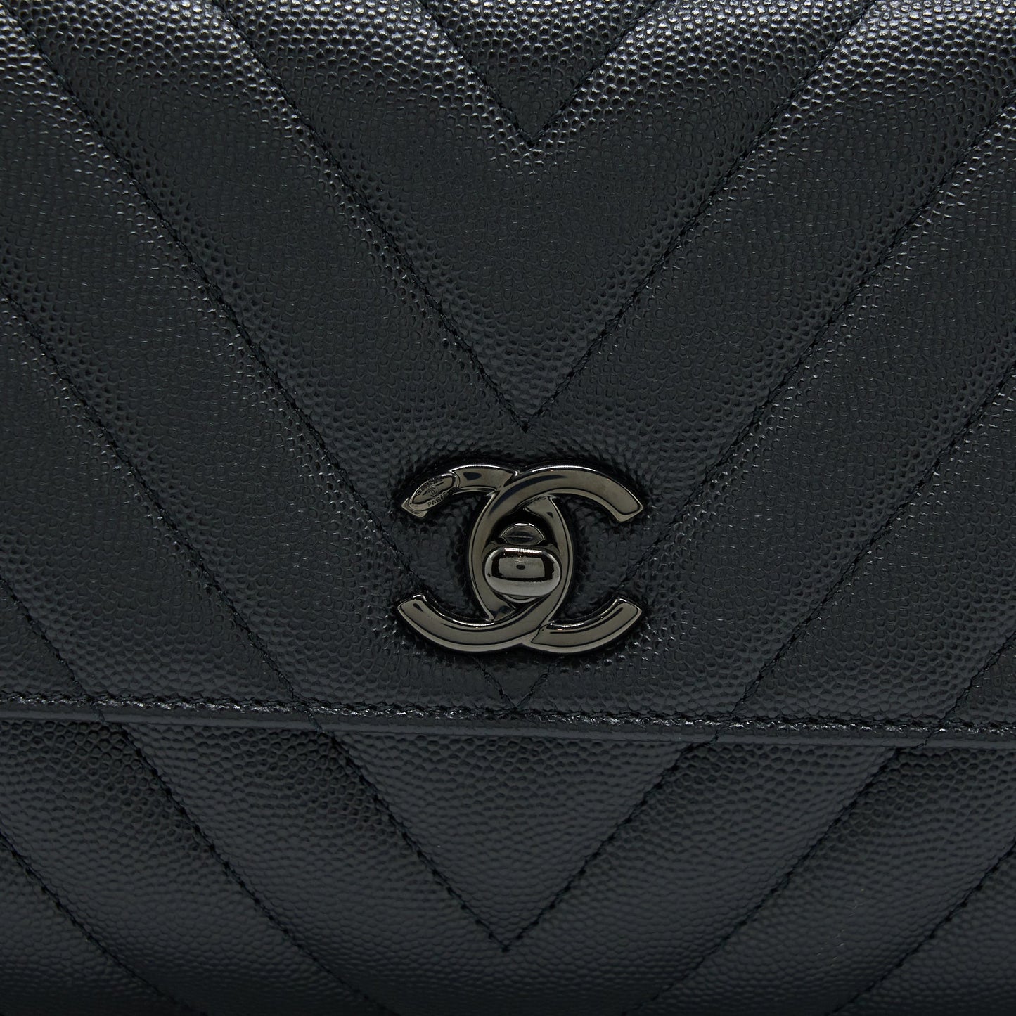 Chanel Small Coco Handle Chevron Caviar So Black