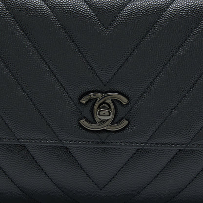 Chanel Small Coco Handle Chevron Caviar So Black