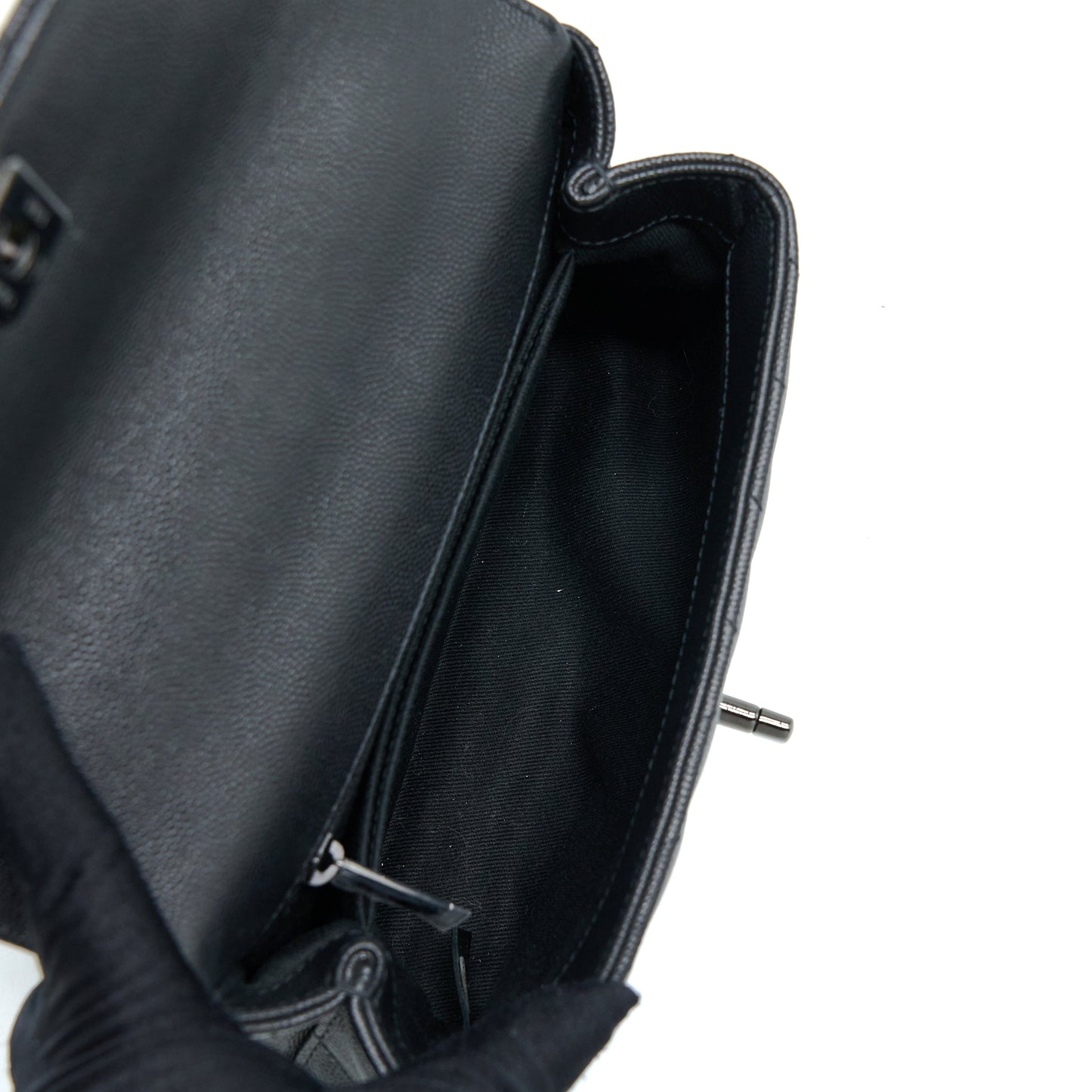 Chanel Small Coco Handle Chevron Caviar So Black