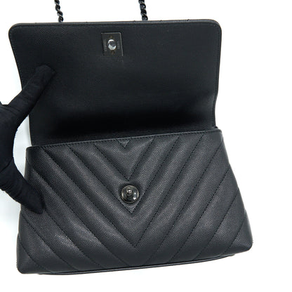 Chanel Small Coco Handle Chevron Caviar So Black