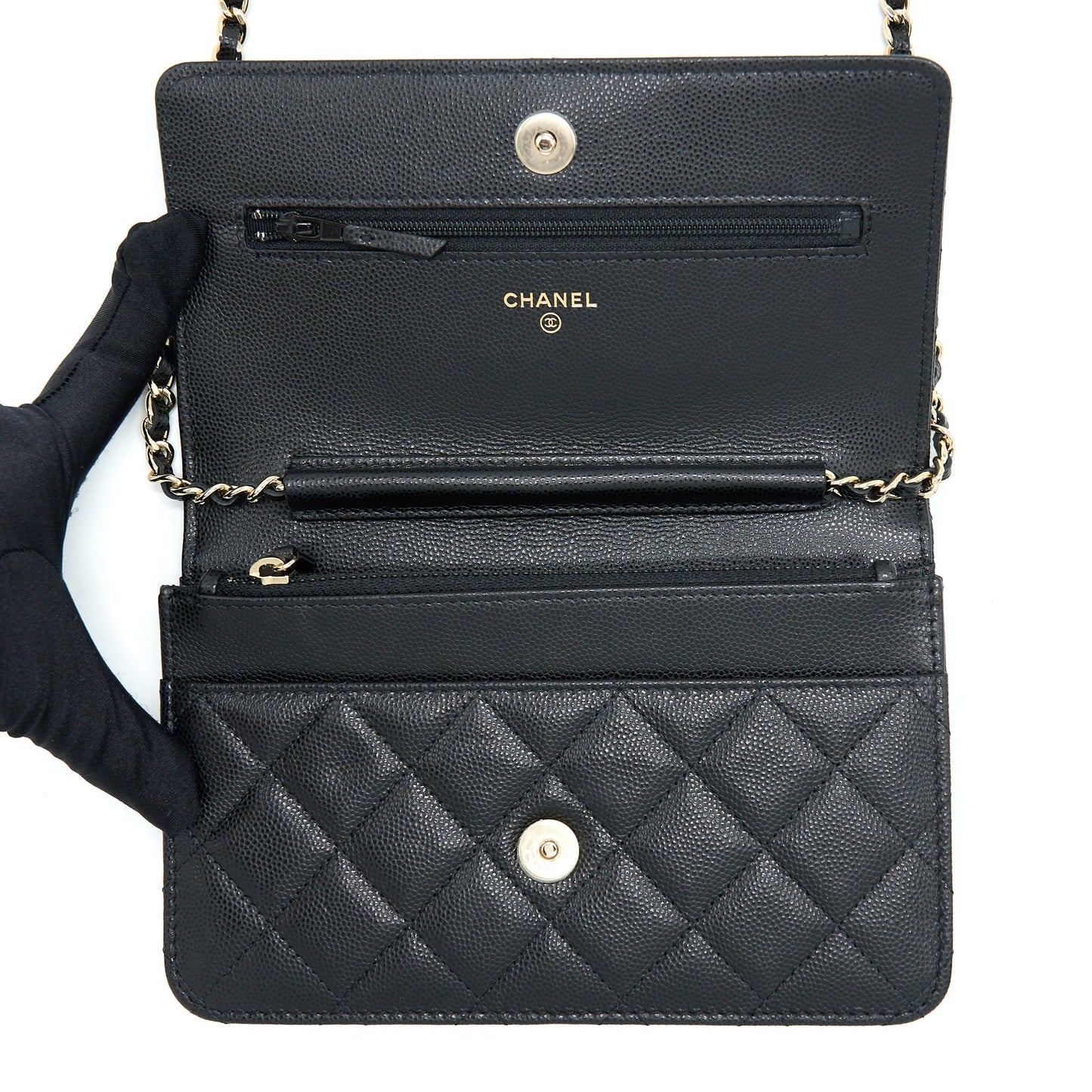 Chanel 22S Wallet On Chains With Detail CC Logo Caviar Black LGHW
