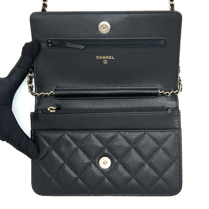 Chanel 22S Wallet On Chains With Detail CC Logo Caviar Black LGHW