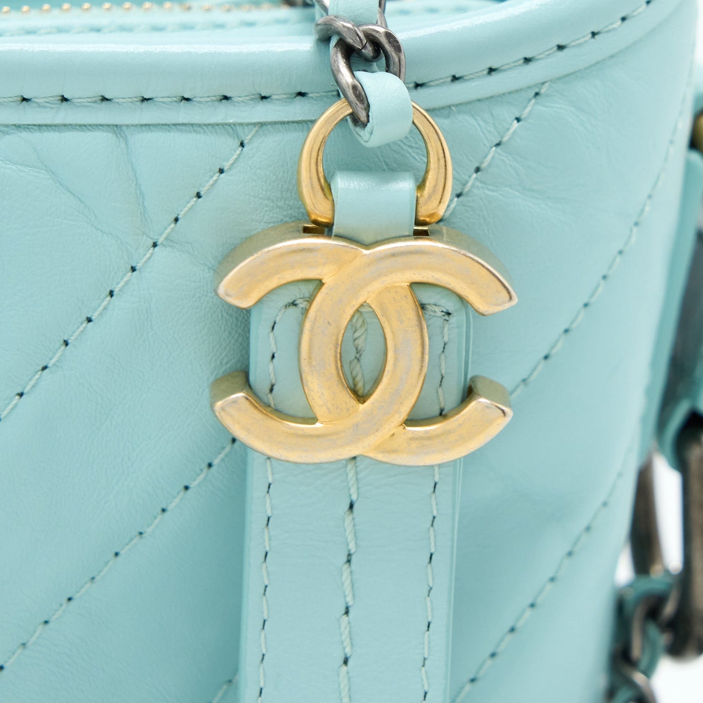 Chanel Small Gabrielle Chevron Calfskin Light Blue Multicolour Hardware