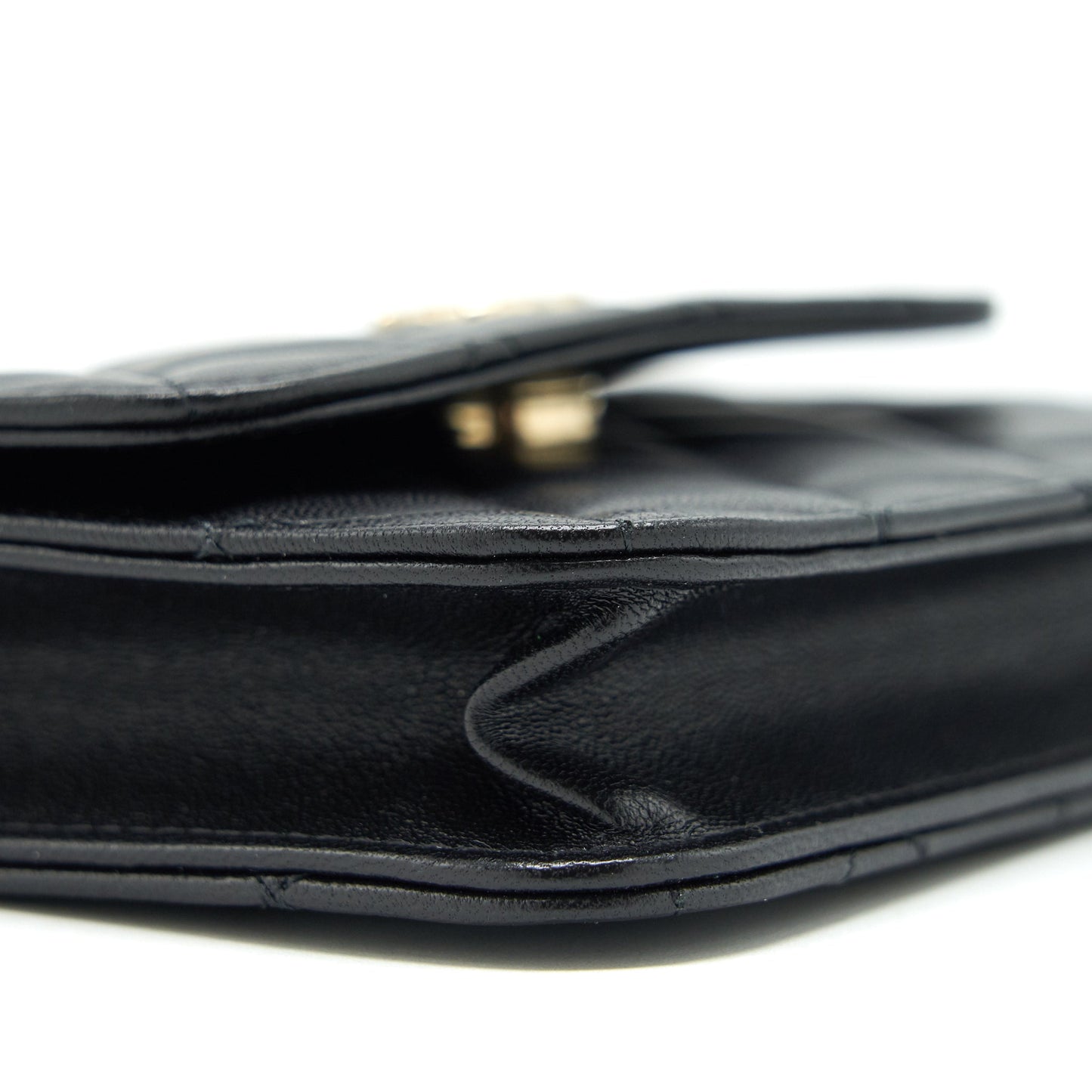 Chanel Mini flap card holder Ribbon Chain Lambskin Black LGHW