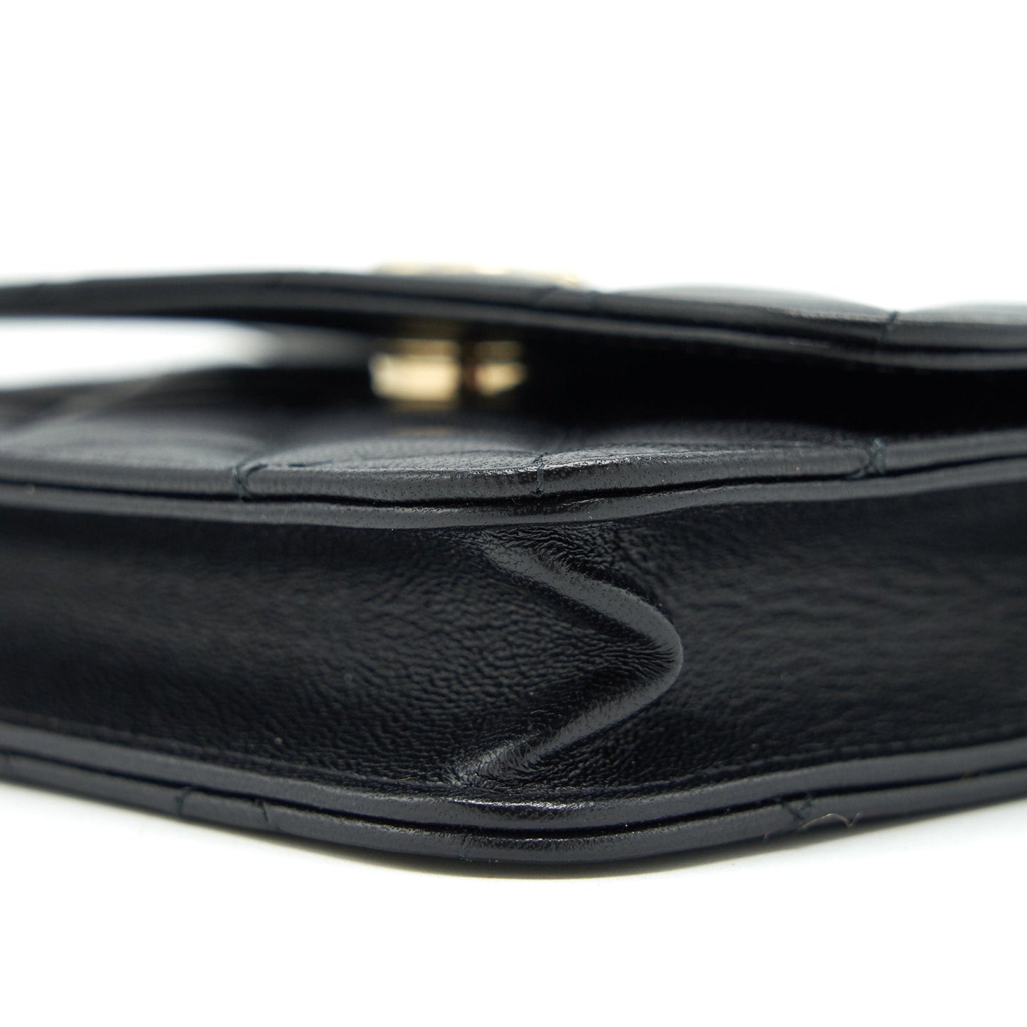 Chanel Mini flap card holder Ribbon Chain Lambskin Black LGHW