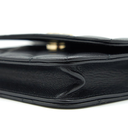 Chanel Mini flap card holder Ribbon Chain Lambskin Black LGHW