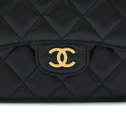 Chanel Top Handle Mini Flap Card Holder Lambskin Black GHW