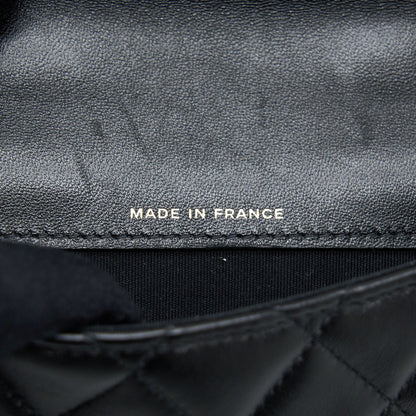 Chanel Top Handle Mini Flap Card Holder Lambskin Black GHW