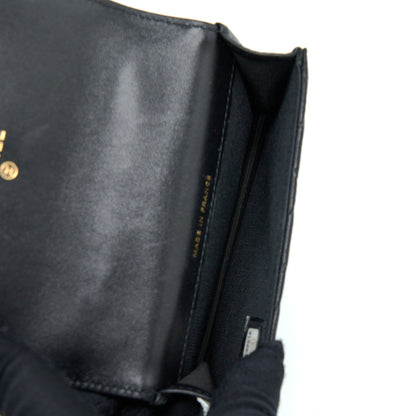 Chanel Top Handle Mini Flap Card Holder Lambskin Black GHW
