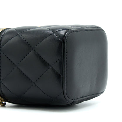 Chanel 22A Pearl Crush Mini Vanity With Chain Lambskin Black GHW