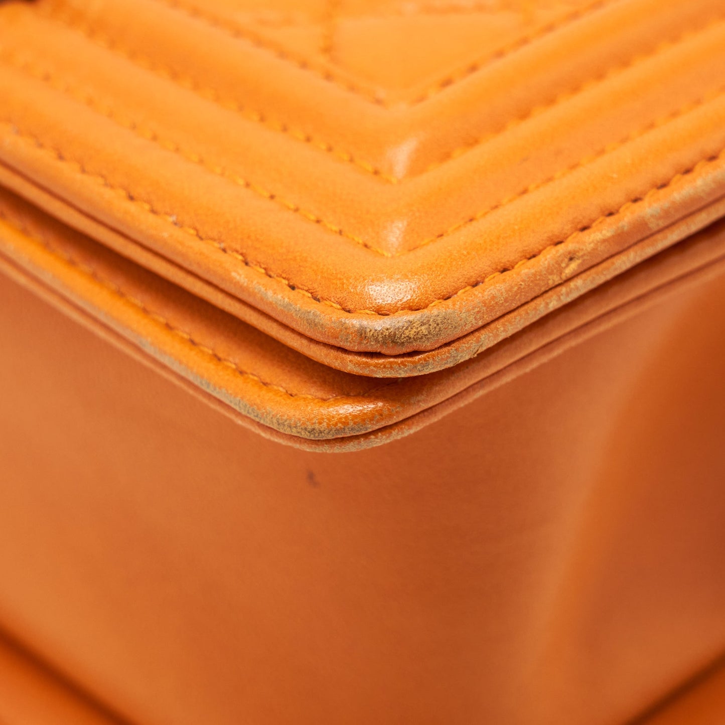Chanel Small Boy Bag Lambskin Orange Ruthenium Hardware