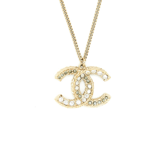Chanel CC Logo With Crystal Necklace Light Gold Tone