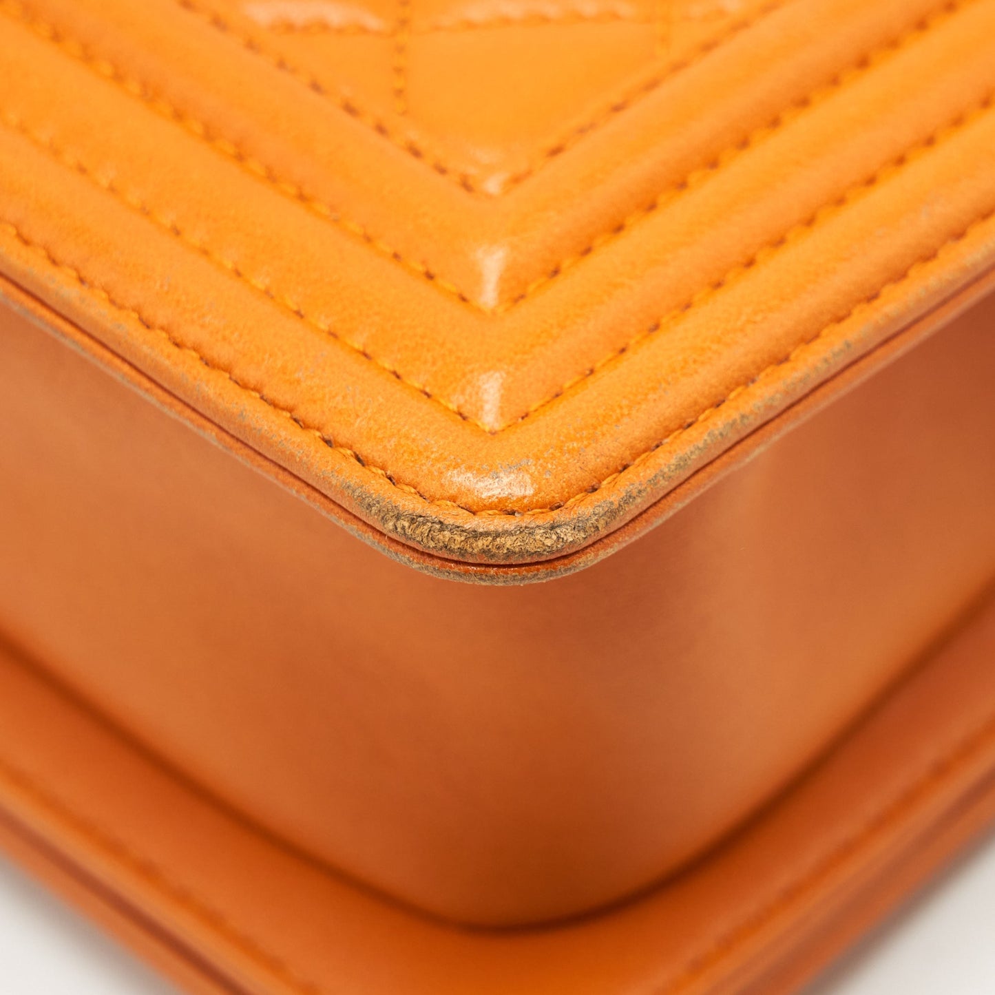 Chanel Small Boy Bag Lambskin Orange Ruthenium Hardware