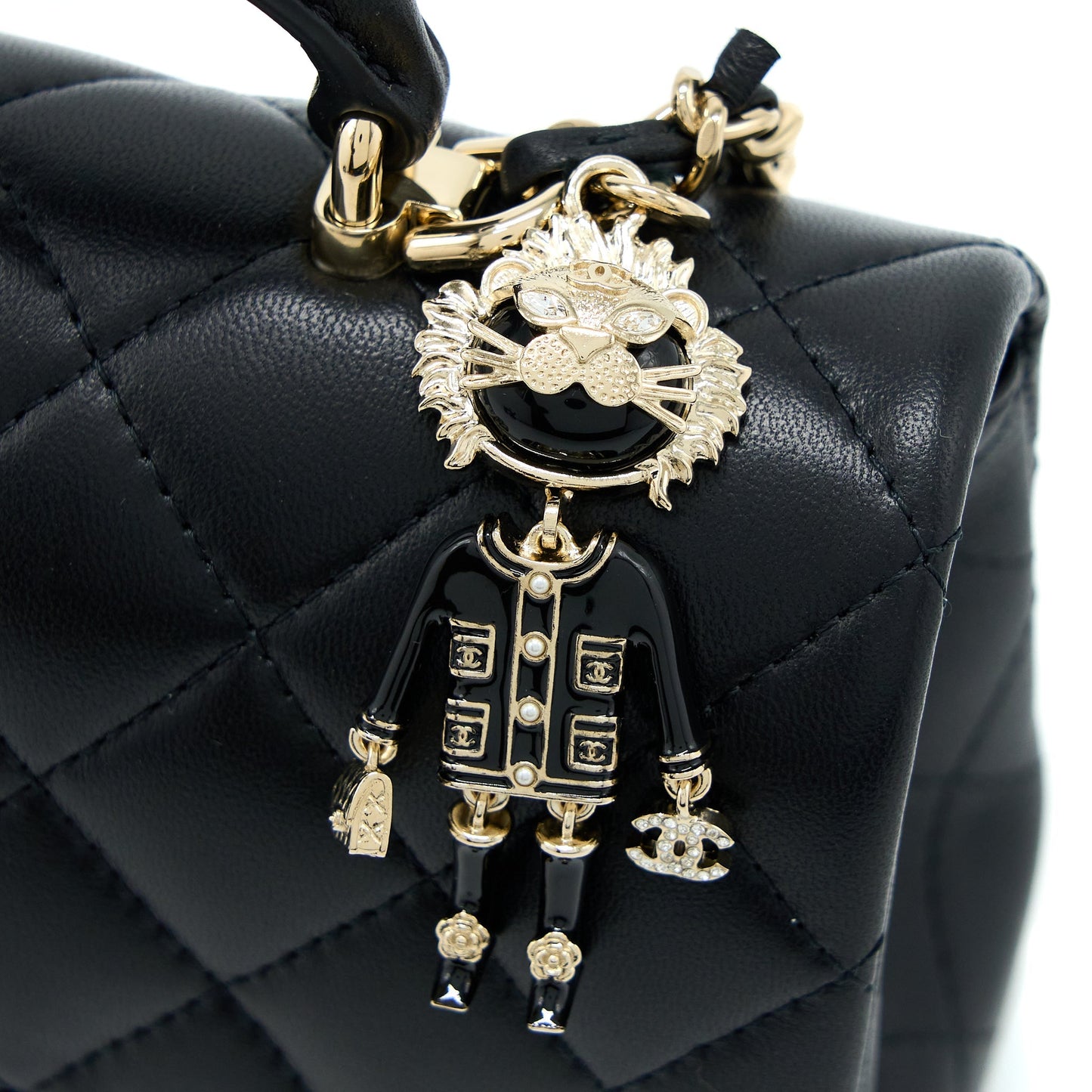 Chanel 22P lion charm Top Handle Mini Rectangular flap bag Lambskin Black LGHW (Microchip)