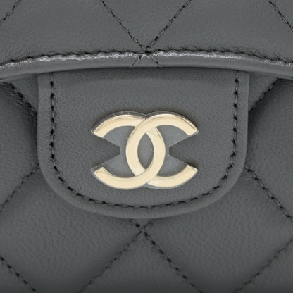 Chanel Mini Top Handle Flap Bag Lambskin Dark Grey LGHW