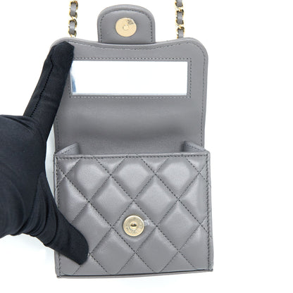 Chanel Mini Top Handle Flap Bag Lambskin Dark Grey LGHW