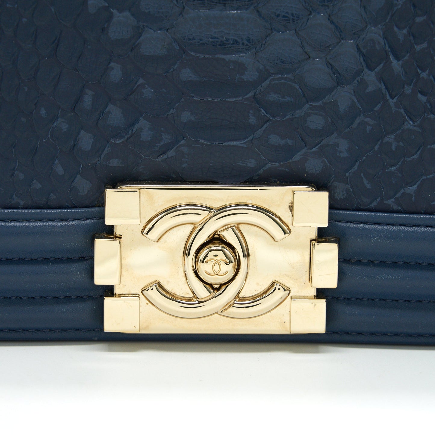 Chanel Medium Boy flap Bag Python Leather Blue LGHW