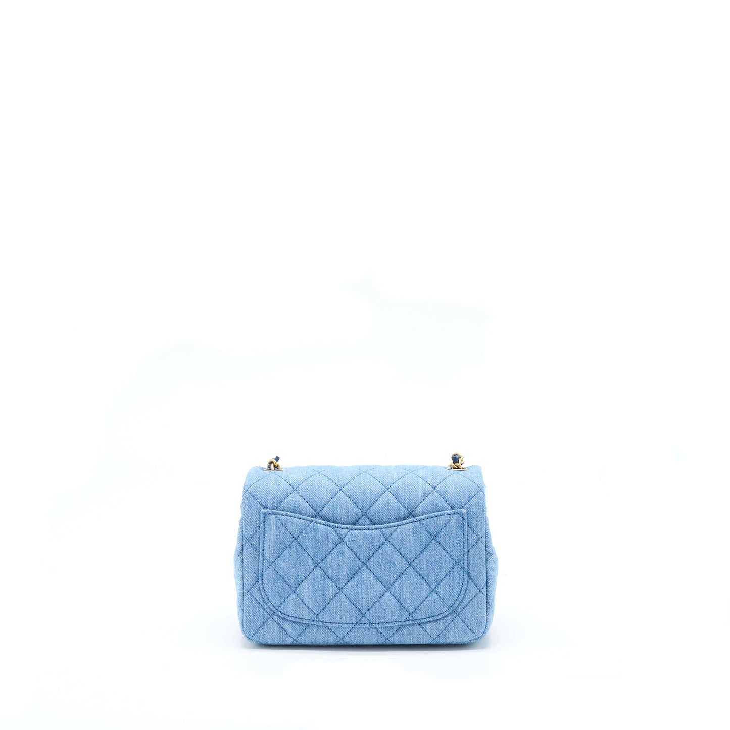 Chanel 22C Denim Pearl Crush Mini Square Flap Bag GHW(Microchip)