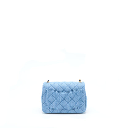Chanel 22C Denim Pearl Crush Mini Square Flap Bag GHW(Microchip)