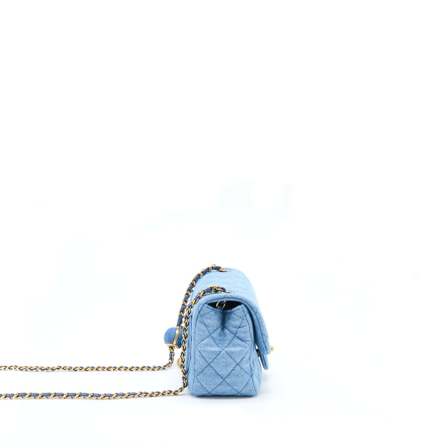 Chanel 22C Denim Pearl Crush Mini Square Flap Bag GHW(Microchip)